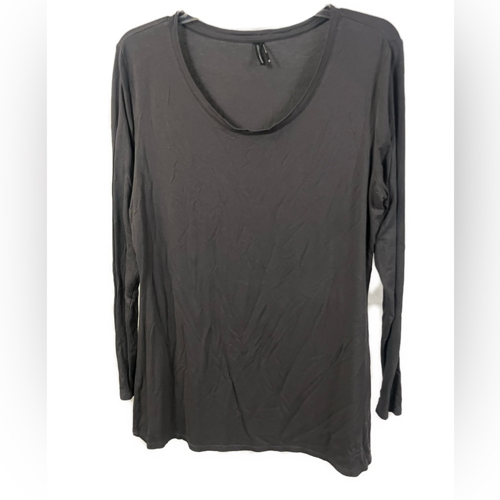 Stella Carakasi Women's Jersey Scoop Neck Gray Lagenlook Long Sleeve Top- Size M
